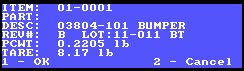 ITRAX Weigh-Tronix PC-820 Counting Application showing the Item data sent from the computer